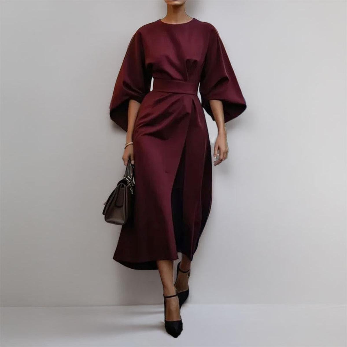 Eldra - Satin Feel Batwing Sleeve Maxi Dress