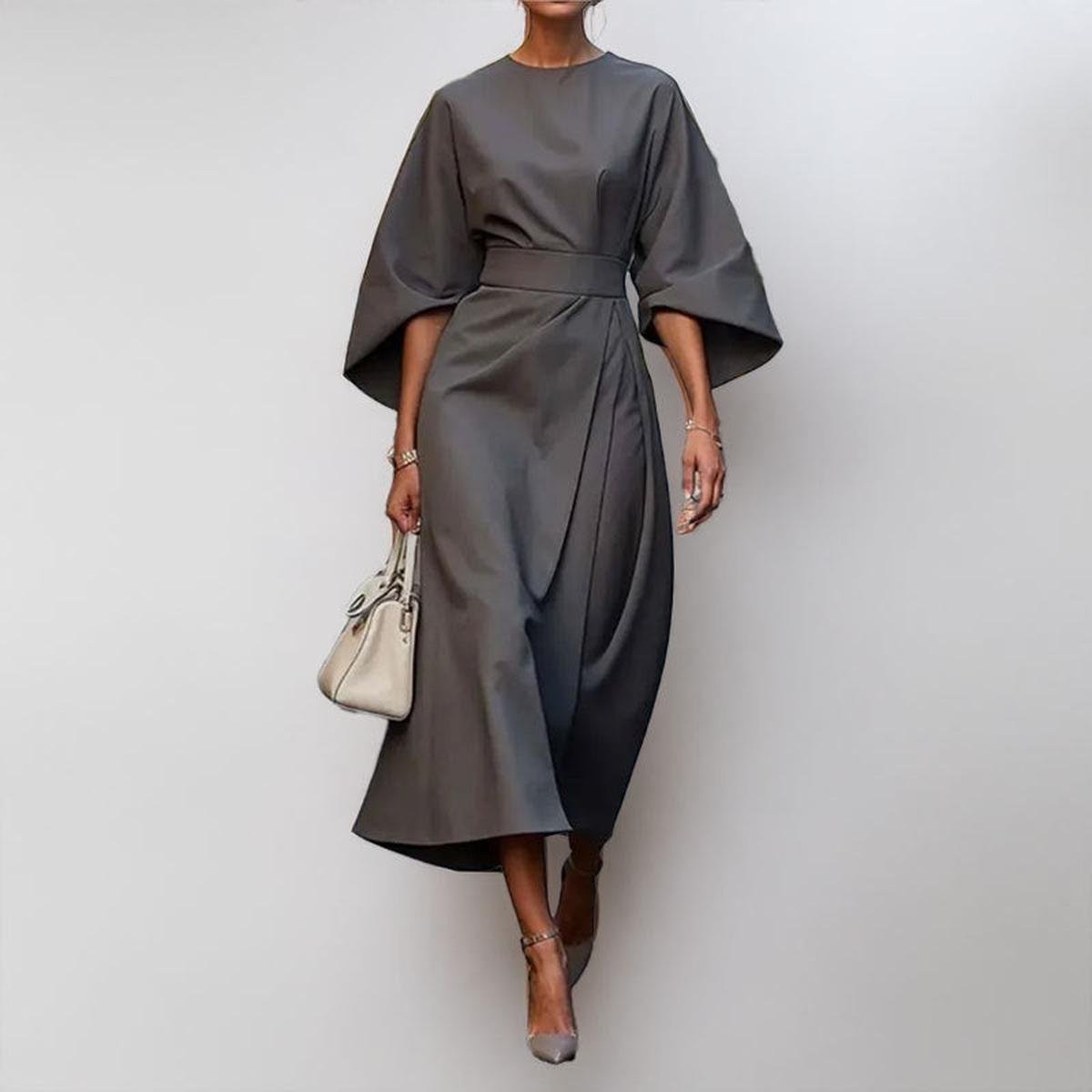 Eldra - Satin Feel Batwing Sleeve Maxi Dress