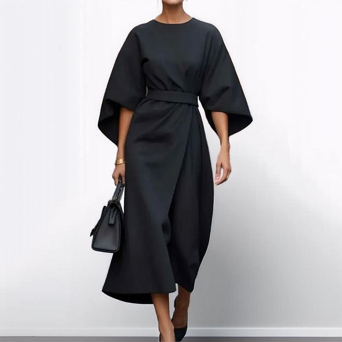 Eldra - Satin Feel Batwing Sleeve Maxi Dress