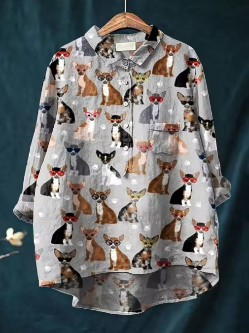 Cleo | Cool Chihuahua Sunglasses Print Blouse