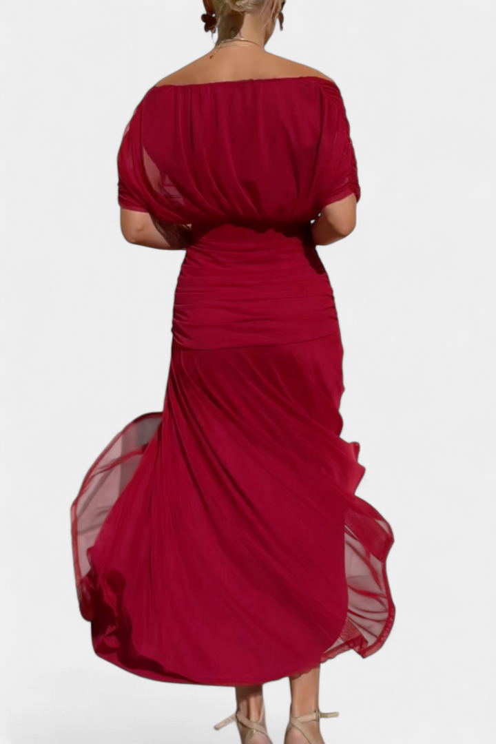 Elegant Knee Length Dress Deep V Neck Ruched Waist