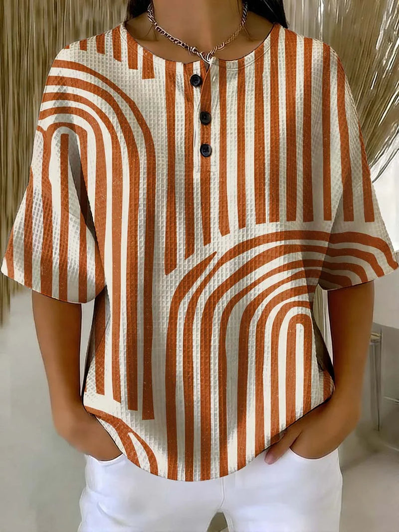 Women's Geometry Art Print Casual Waffle Cotton Shirt