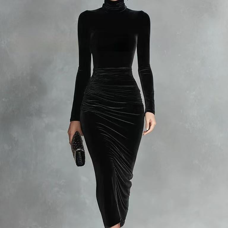 Sophia | Black Velvet Fitted Dress