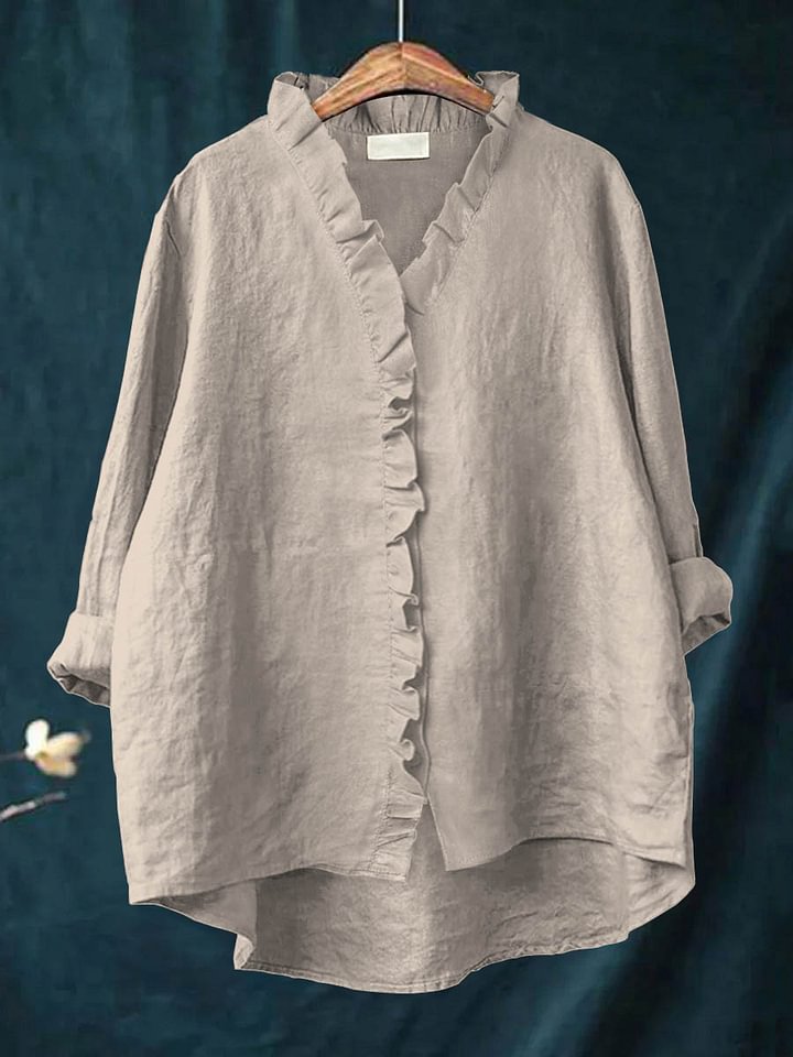 Women's Casual Cotton Ruffle Shirt