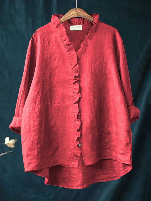 Women's Casual Cotton Ruffle Shirt