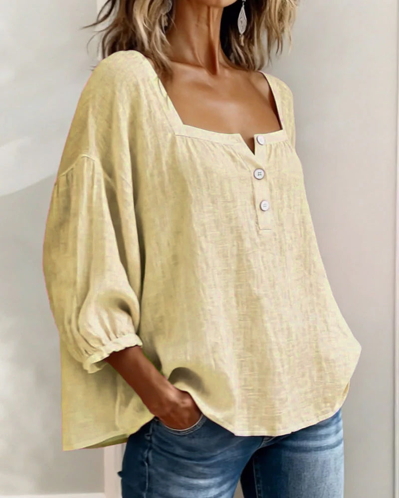 Square Neck Balloon Sleeve Shirt