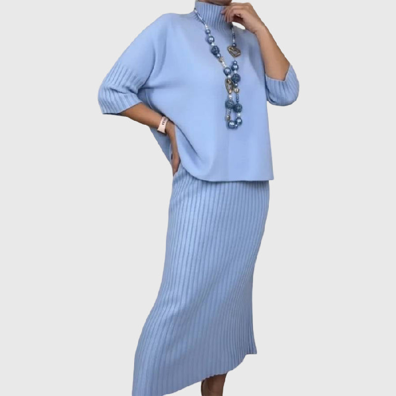 Debora | Knit set with ribbed midi skirt