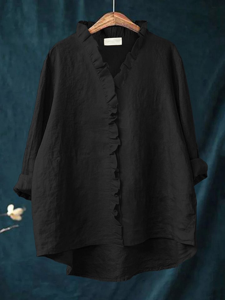 Women's Casual Cotton Ruffle Shirt