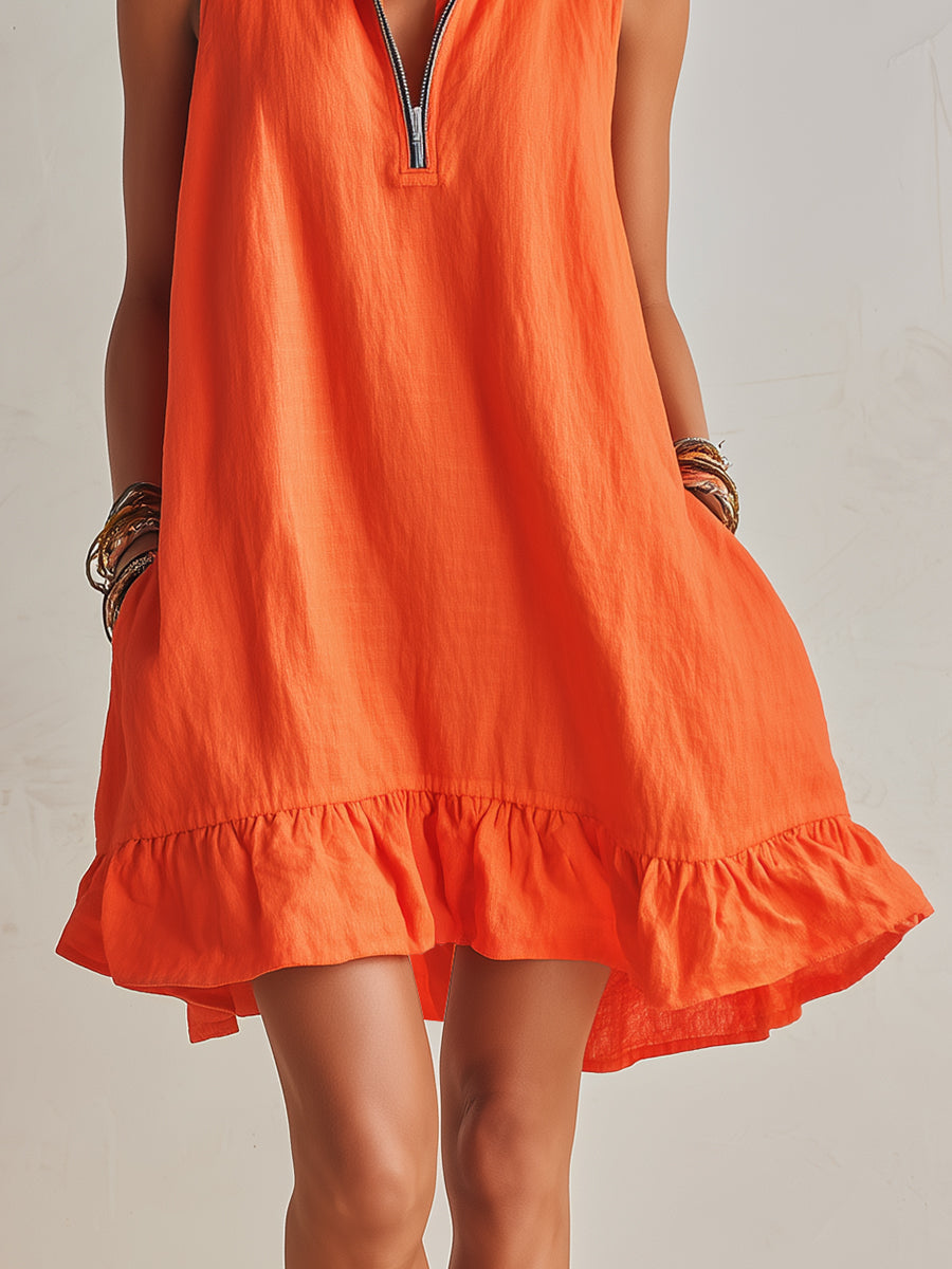 Linen-Look Mini Dress