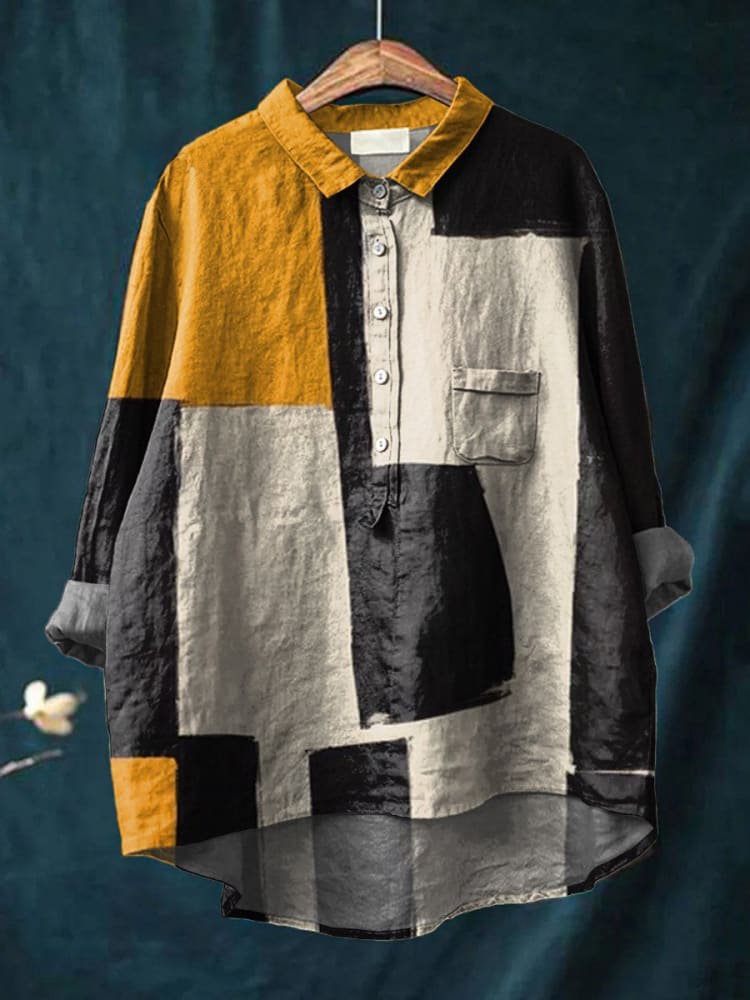 Women's Abstract Print Art Casual Cotton Shirt
