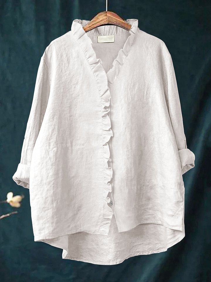Women's Casual Cotton Ruffle Shirt