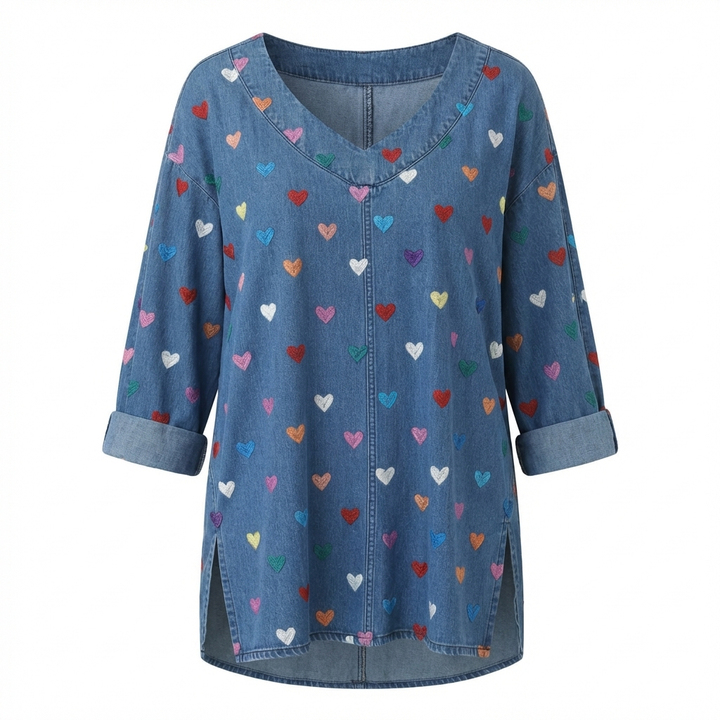 Blouse Vintage À Imprimé Cœur