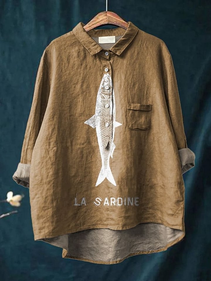 Sardine Fish Graphic Printed Women's Casual Cotton Shirt