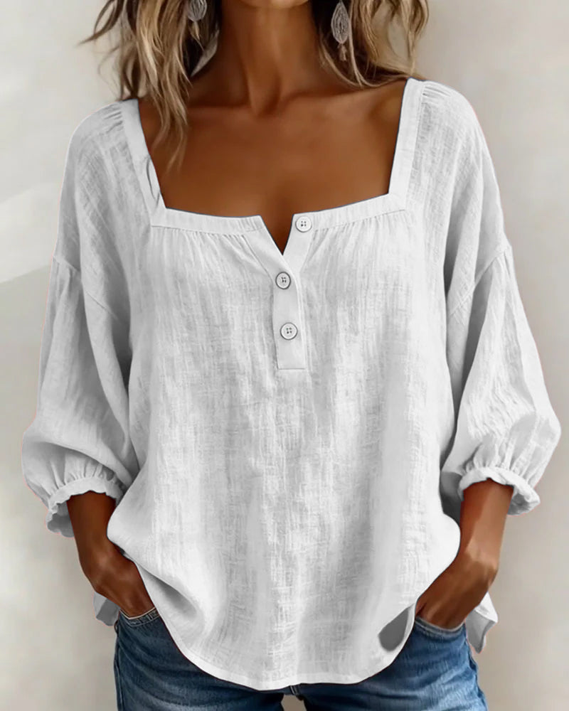 Square Neck Balloon Sleeve Shirt