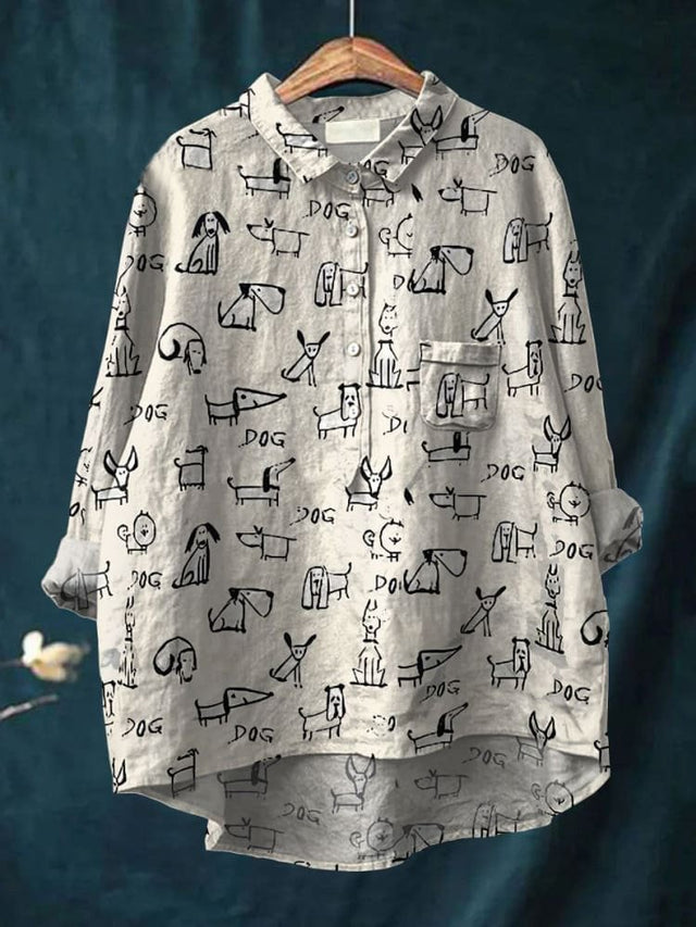 Women's Cute Dog Print Casual Cotton Shirt