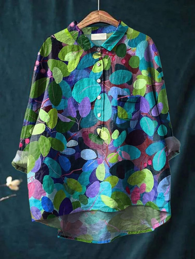 Summer Forest Art Printed Women's Casual Cotton Shirt