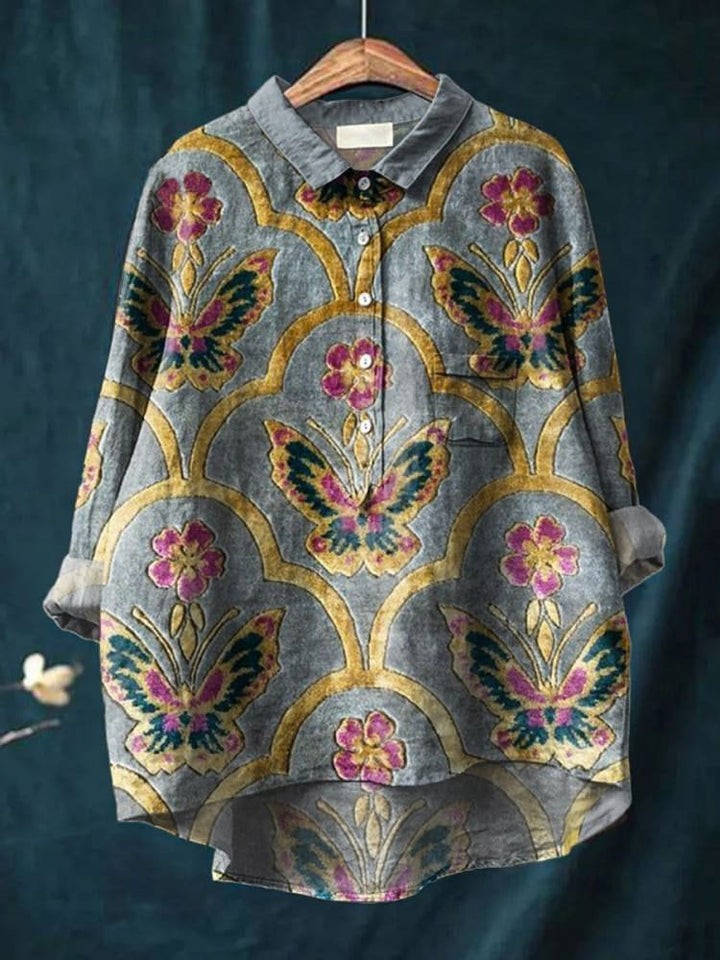 Vintage Lovely Butterflies Art Print Casual Cotton Shirt