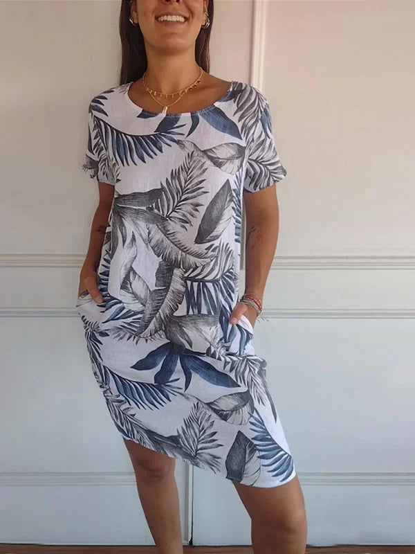 Women's Linen-Look Printed Summer Dress with Pockets