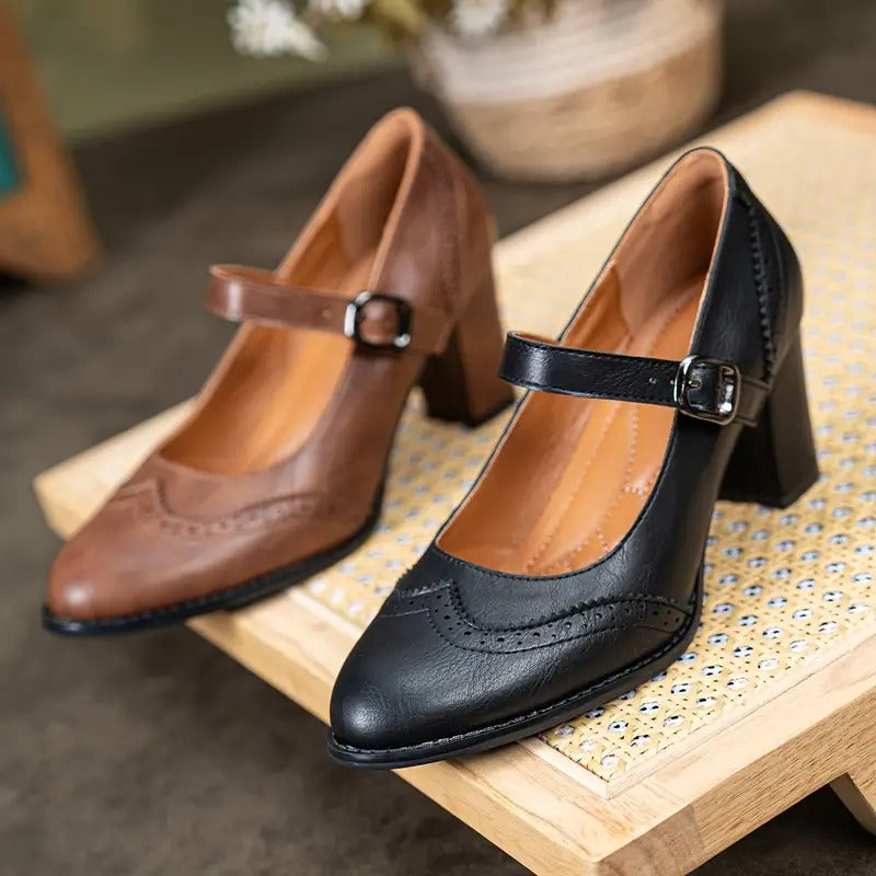 Dorka | High-Heeled Vegan Leather Shoes with Buckle