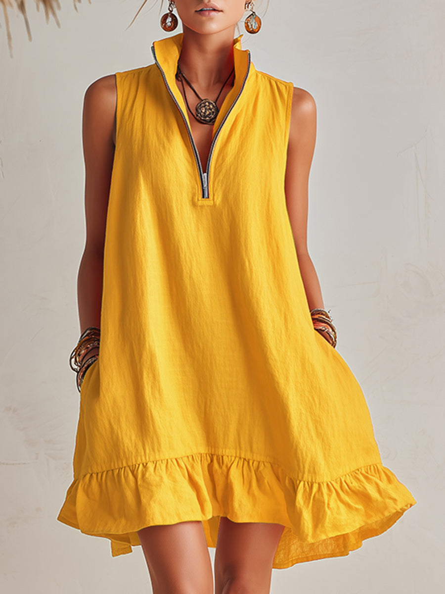 Linen-Look Mini Dress