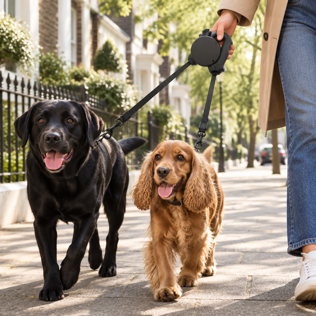 Walking a labrador and a spaniel together with The Duo Lead