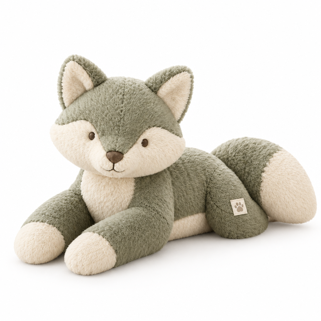 Fern the Fox plush dog toy in sage and cream
