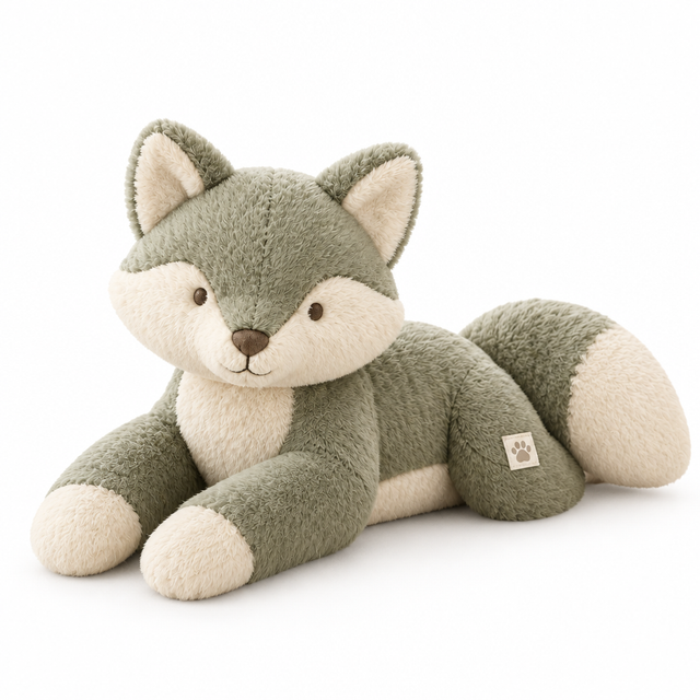 Fern the Fox plush dog toy in sage and cream