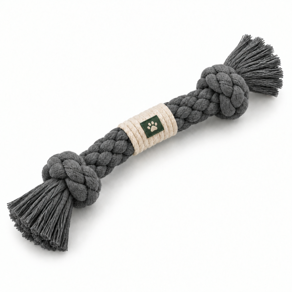 The Knot Tug braided rope dog toy in Charcoal