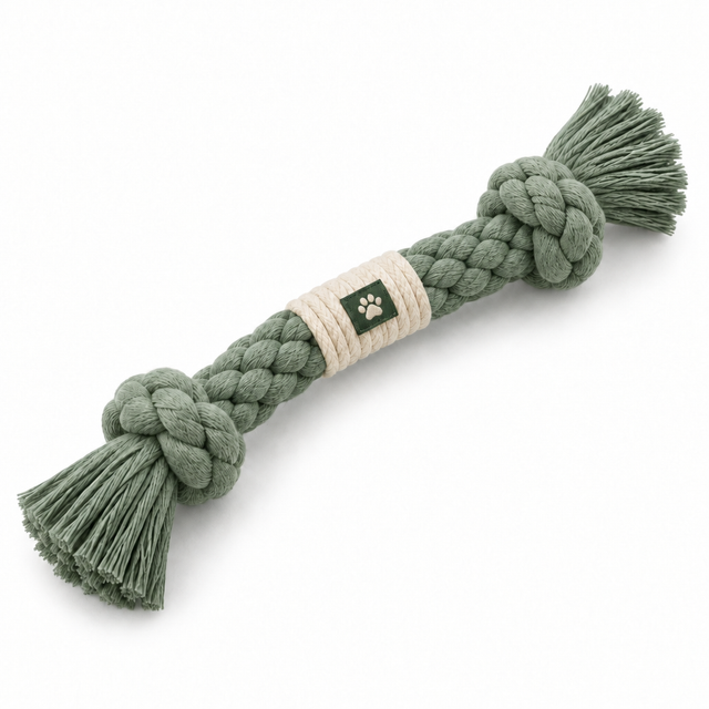 The Knot Tug braided rope dog toy in Sage