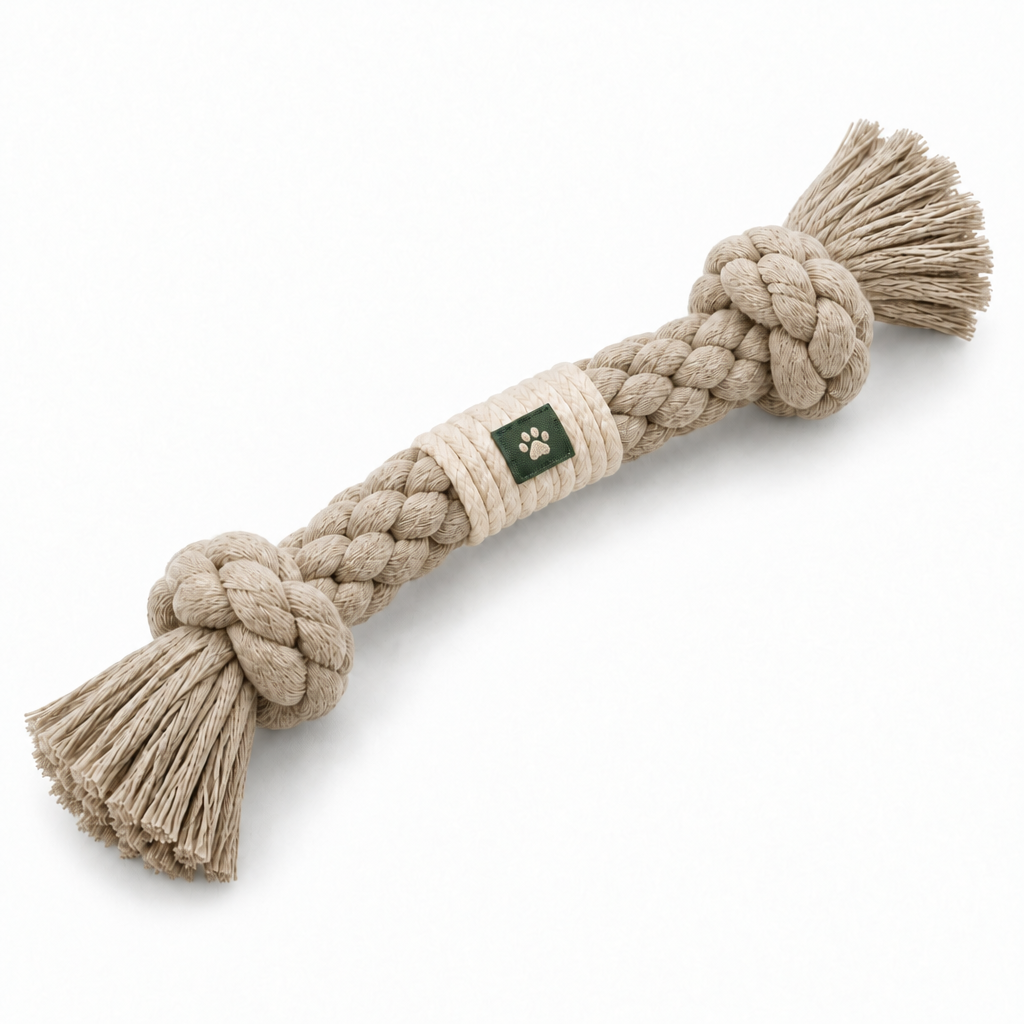The Knot Tug braided rope dog toy in Stone