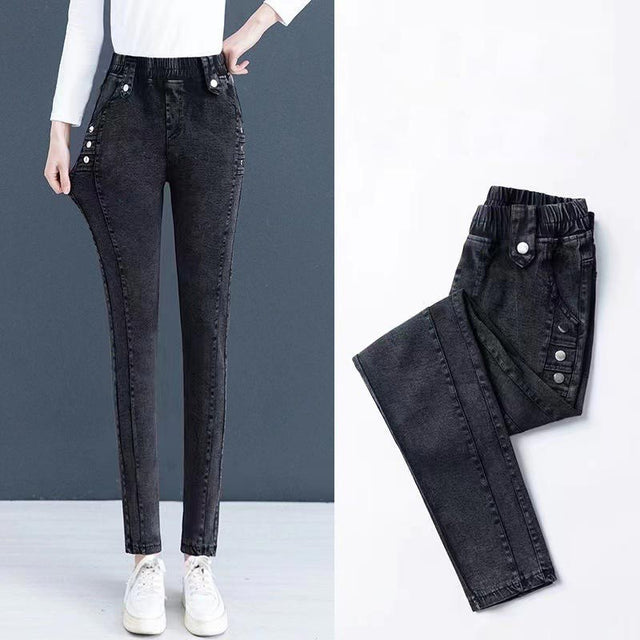 Jean skinny élastique en peluche chaude